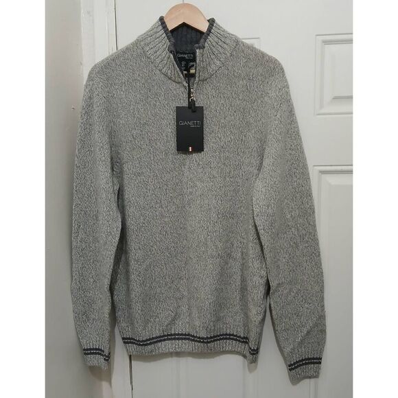 Gianetti mens large 1/4 zip Italian wool mockneck sweater gray - Picture 3 of 8